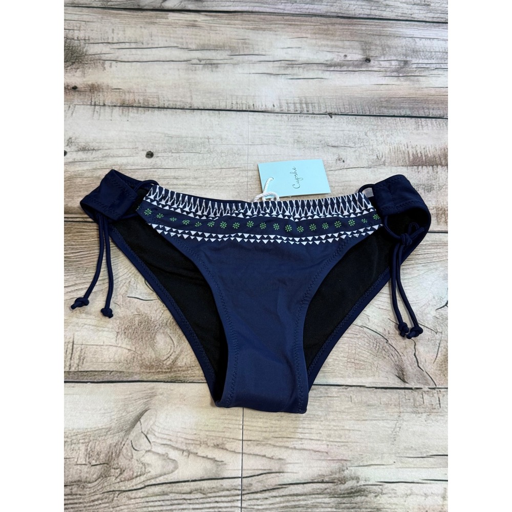 Cupshe Navy Blue Embroidered High Neck Lace Up Bikini Set Two Piece Swimsuit - Picture 8 of 11